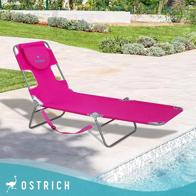 Ostrich Chaise Lounge Folding Portable Sunbathing Poolside Beach Chair (2 Pack)