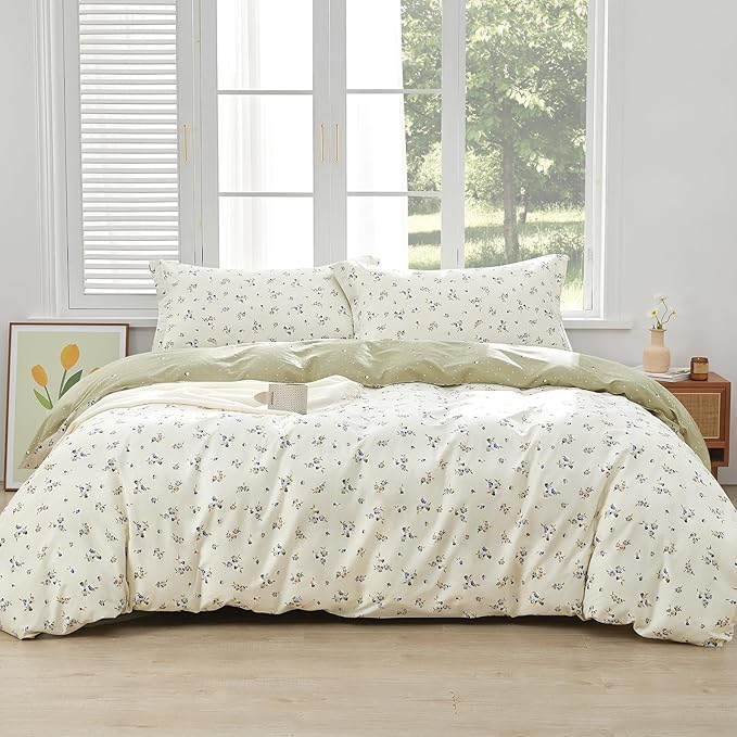 SAPHREAS Botanical Purple Flower Duvet Cover Set Full Size Purple Floral White Bedding Comforter Cover Set 100% Cotton 1 Duvet Cover 90"x80" 2 Pillow Shams, Comforter Not Included