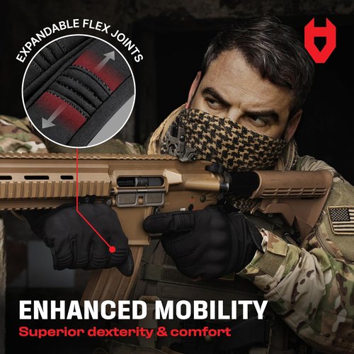 NoCry Tactical Shooting Gloves - Water Resistant with Padded Knuckle Guards & Non-Slip Grip | Heavy Duty Black for Men