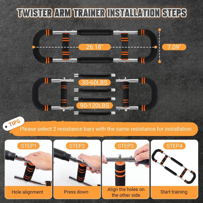 Twister Arm Trainer, Adjustable 6 Resistance Levels(30-120lb) Twister Arm Chest Exerciser with 4 Springs & Poster for Men & Women, Chest Workout Device Equipment for Chest Clip Muscle & Arm Strength