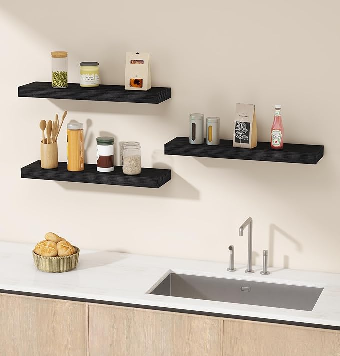 Vervida Black Floating Shelves for Wall, Floating Shelf for Living Room