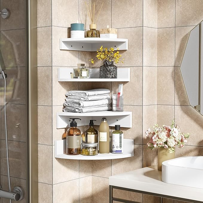 Alsonerbay White Corner Shelf Wall Mount, Large Wooden Shelves