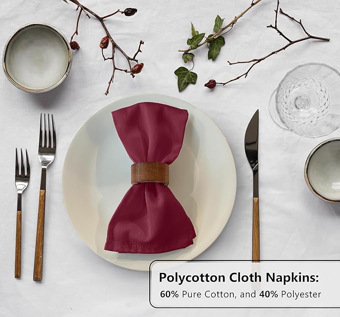Zoyer Cloth Napkins Set of 12, 18x18 Inches Cotton Enrich Napkins Cloth ‎Washable, Soft & Durable Dinner Napkins for Parties, Wedding, Christmas, ‎Thanksgiving & Everyday Use - Burgundy