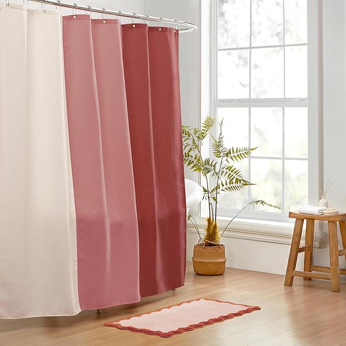 MONDAY MOOSE Bath Mat with Scalloped Wavy Ripple Design, Microfiber Absorbent Non Slip Tufted Rug for Floor, Shower or Kitchen (24x47 inch, Blush)