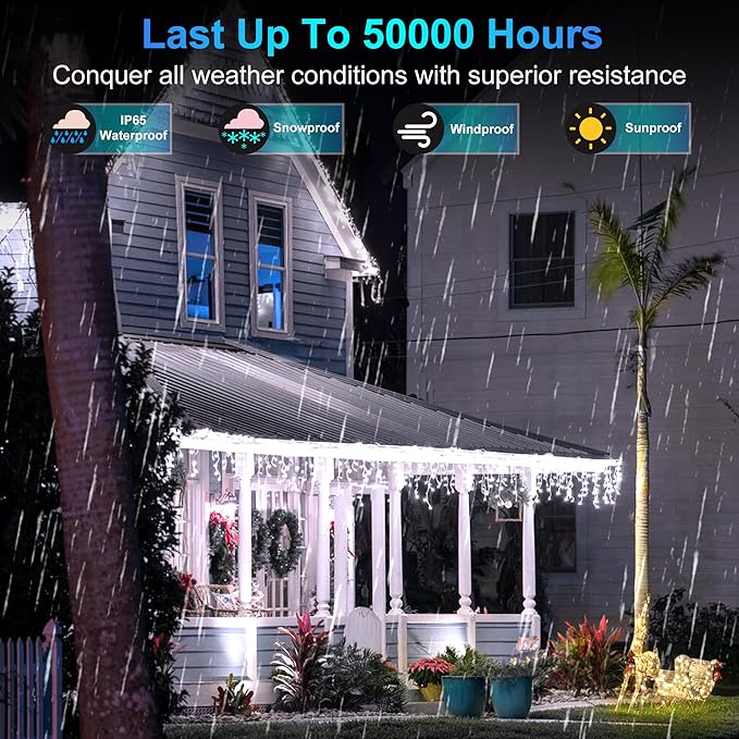 1620 LED Christmas Outdoor Lights with 360 Drops, 164ft Hanging Curtain Lights with 8 Modes Timer & Memory, Waterproof Christmas Fairy Lighs for House Roof Holiday Wedding ChristmasDecor (Cool White)
