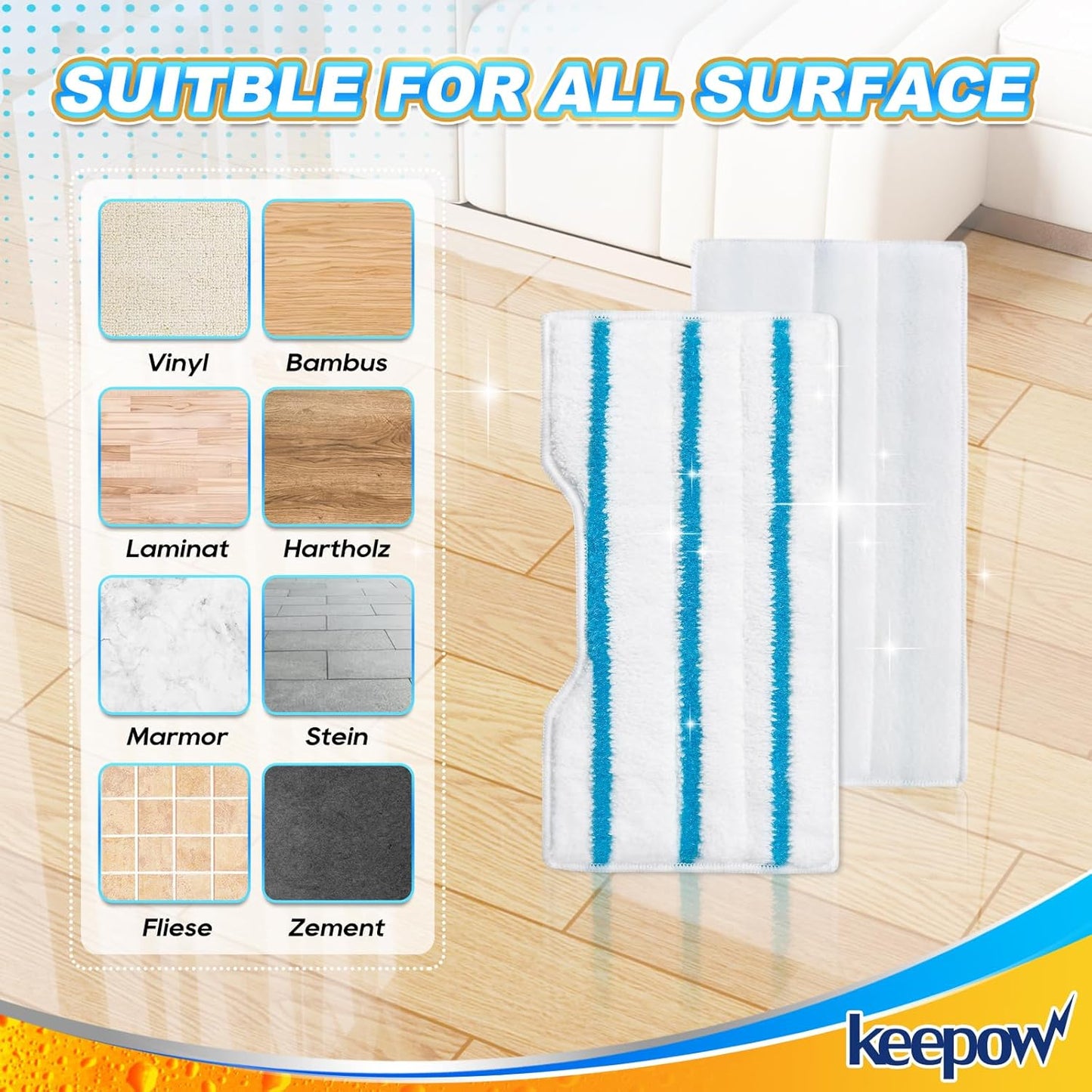 KEEPOW Reusable Mop Replacement Pads, Mop Pads Refills Compatible with Shark Vac Mop VM252 VM200 VC205 VM250 /QM250 VM190 VM200P12, Hardwood Floor Mop Pad with Upgraded Dirt Chamber (1+2+3 Pads)