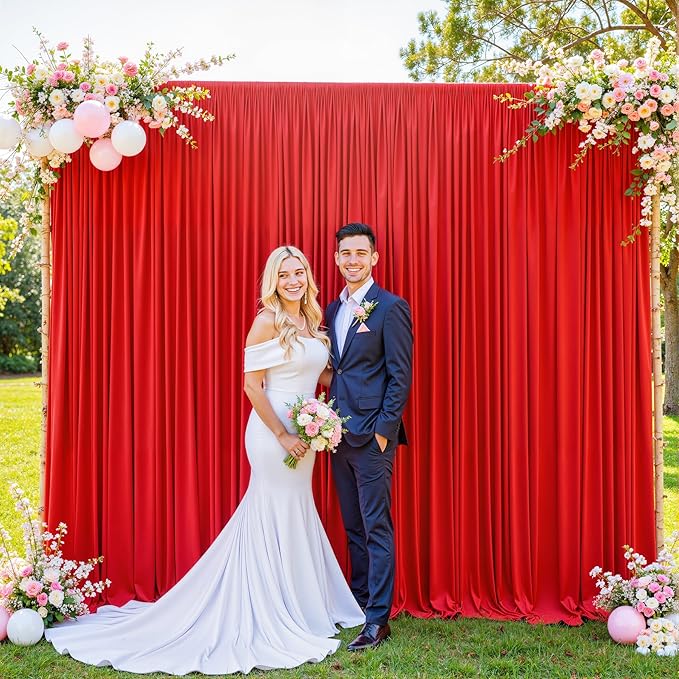 4 Panels Red Backdrop Curtain for Parties Wedding Wrinkle Free Red Photo Curtains Backdrop Drapes Fabric Decoration for Birthday Party Baby Shower Christmas 20ft(W) x 10ft(H)