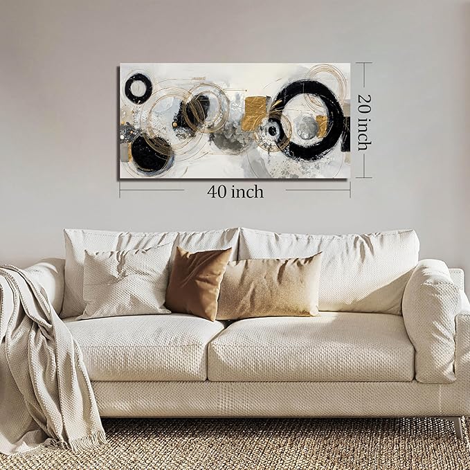 Abstract Pictures Wall Art for Living Room Black White and Gold Wall Decor Office Modern Prints Wall Art for Bedroom Size 20 x 40 Inch
