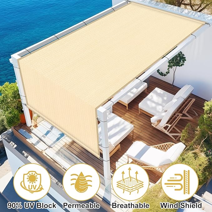 Shade&Beyond 6'x16' Pergola Shade Cover with Weighted Rods & Grommets, 90% UV Block Outdoor Sun Shade Cloth Canopy Replacement Cover for Patio Porch, Wheat