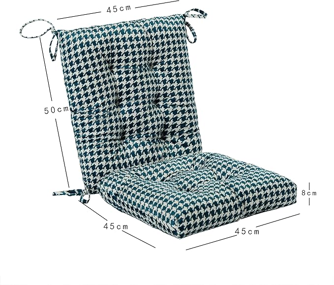 Outdoor Patio Cushion, Rocking Chair Cushion, Tufted Pads, Set of Upper and Lower with Ties Pack of 2 (2 Sets) - Back 20"×17", Seat 17"×17" (Green Houndstooth)