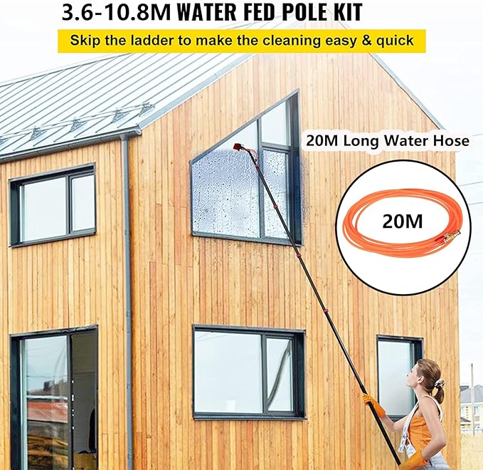 Generic 3.6-12m Window Cleaning Pole, Telescopic Window Cleaner Kit, Water/Hose Fed Pole, Window Cleaning Brush Equipment, Cleaning Photovoltaic and Solar Panels,12FT/3.6M