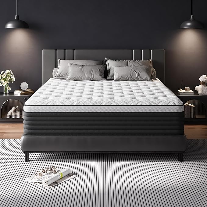 COOLMI Twin Mattress, 12 Inch Hybrid Memory Foam Mattress in a Box, Pressure Relief for Back Support, Medium Firm, Individually Pocket Springs, 100-Night Trial & CertiPUR-US Certified, Twin Size