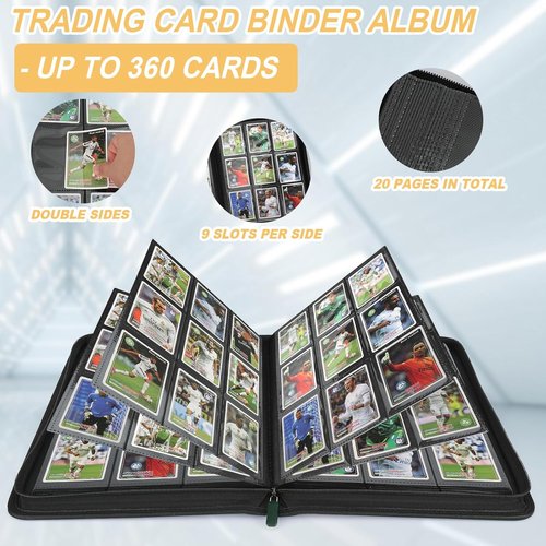 GERMUN Trading Card Binder - 9 Pocket Premium Card Holder for 360 Cards | Dark Green Double-Sided Album