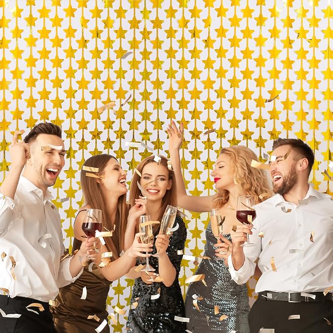 LOLStar 2 Pack Gold Stars Birthday Decorations 3.3X6.6 ft Golden Party Backdrop Foil Fringe Curtains for Christmas Decor New Year Eve 2026 Streamers Wedding Retirment Congrats Photo Booth Props