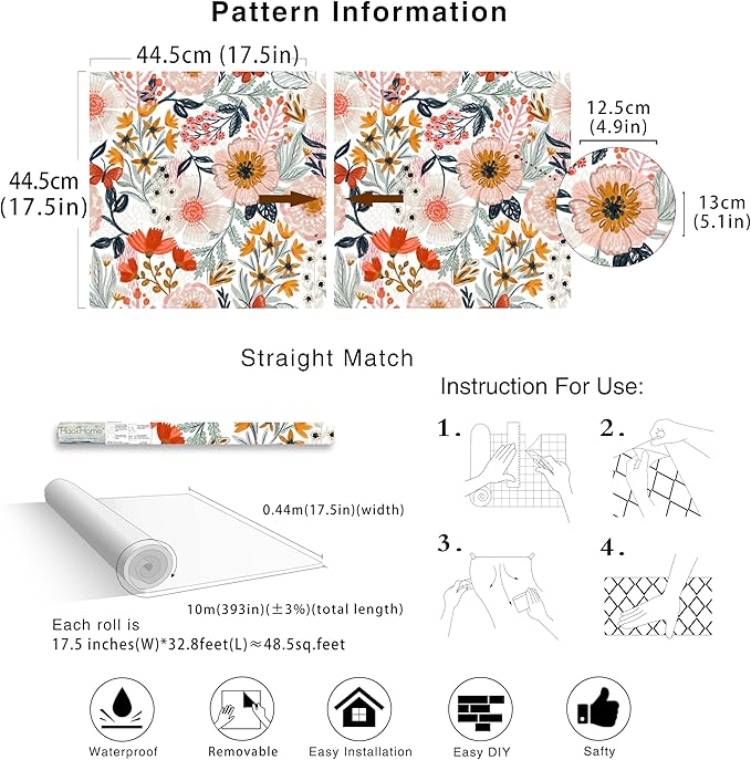 HAOKHOME Boho Peel and Stick Wallpaper Floral Wall Paper Removable