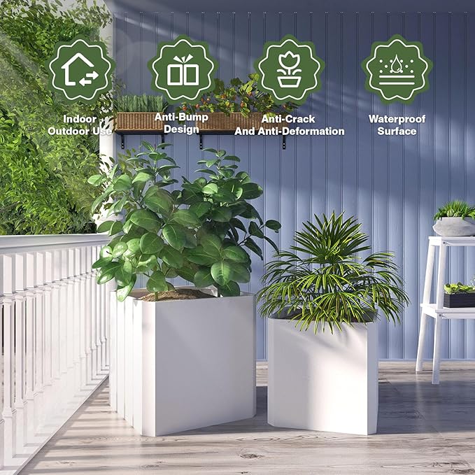 Steel Planter Box-24"x24"x24"-Large Square Planter Box-Outdoor Indoor-White Metal Planter Box Cube Steel Planters Heavy Duty Commercial Residential for Porch Patio Home Garden Hotel