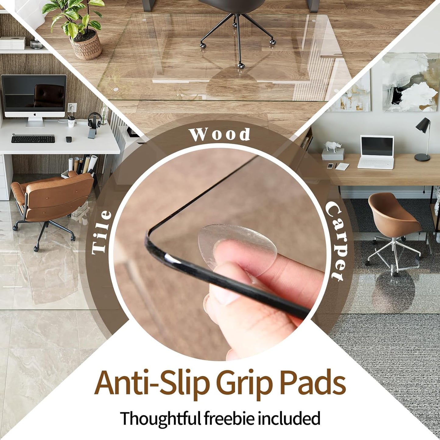 Koonmi Tempered Glass Chair Mat 36"x55" - Premium Office Chair Mat for Hardwood Floors & Low-Pile Carpet with 4 Non-Slip Pads - Thick Scratch-Resistant Surface