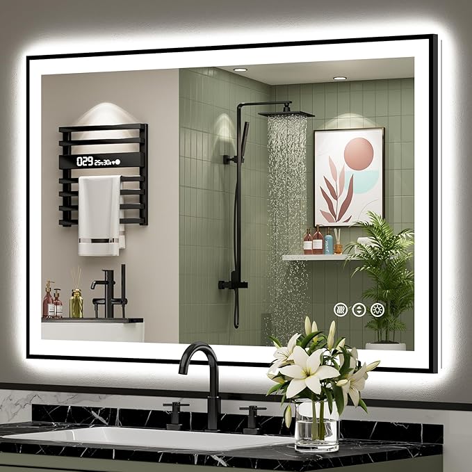44x32 Black Framed LED Bathroom Mirror