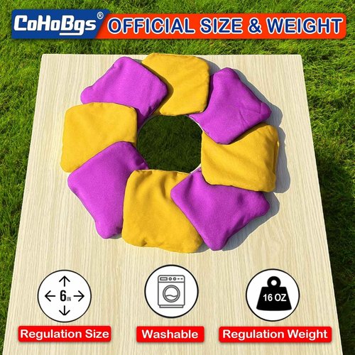 CoHoBgs Cornhole Bags Set - Professional Dual-Sided Slick & Stick Resin-Filled Bean Bags | Includes Carry Case