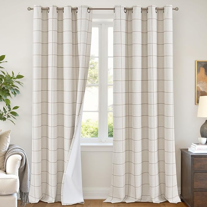 Lajode Brown Plaid Curtains Pattern Printed 90 Inches Long