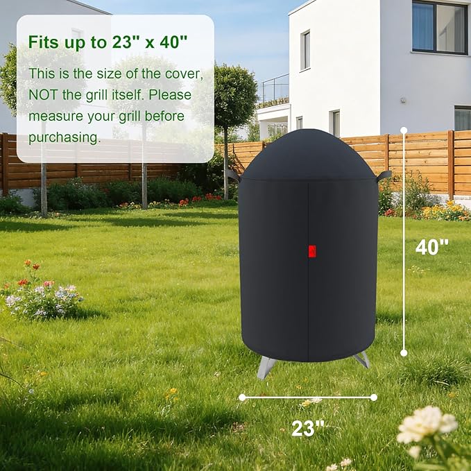 Outdoor Grill Cover Fits Cuisinart 18" Vertical Charcoal Smoker COS-118, Cover Geny Waterproof 600D Heavy Duty Round Smoker Grill Covers, 23" D x 40" H.