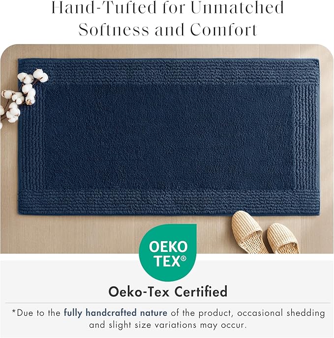 Madison Park Splendor Reversible 100% Cotton Tufted Bathroom Rug-3000 GSM Hotel Quality Luxurious Plush Medium Pile Bath Mat Absorbent, Quick Dry, Shower Room Décor, 24x36 Navy