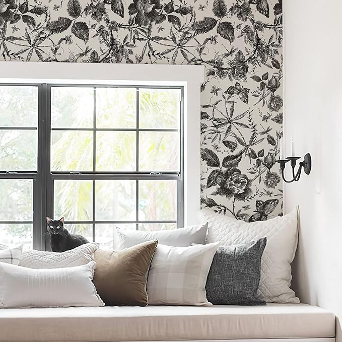 JiffDiff Floral Vintage Wallpaper Peel and Stick，Rose Wallpaper Removable Vinyl