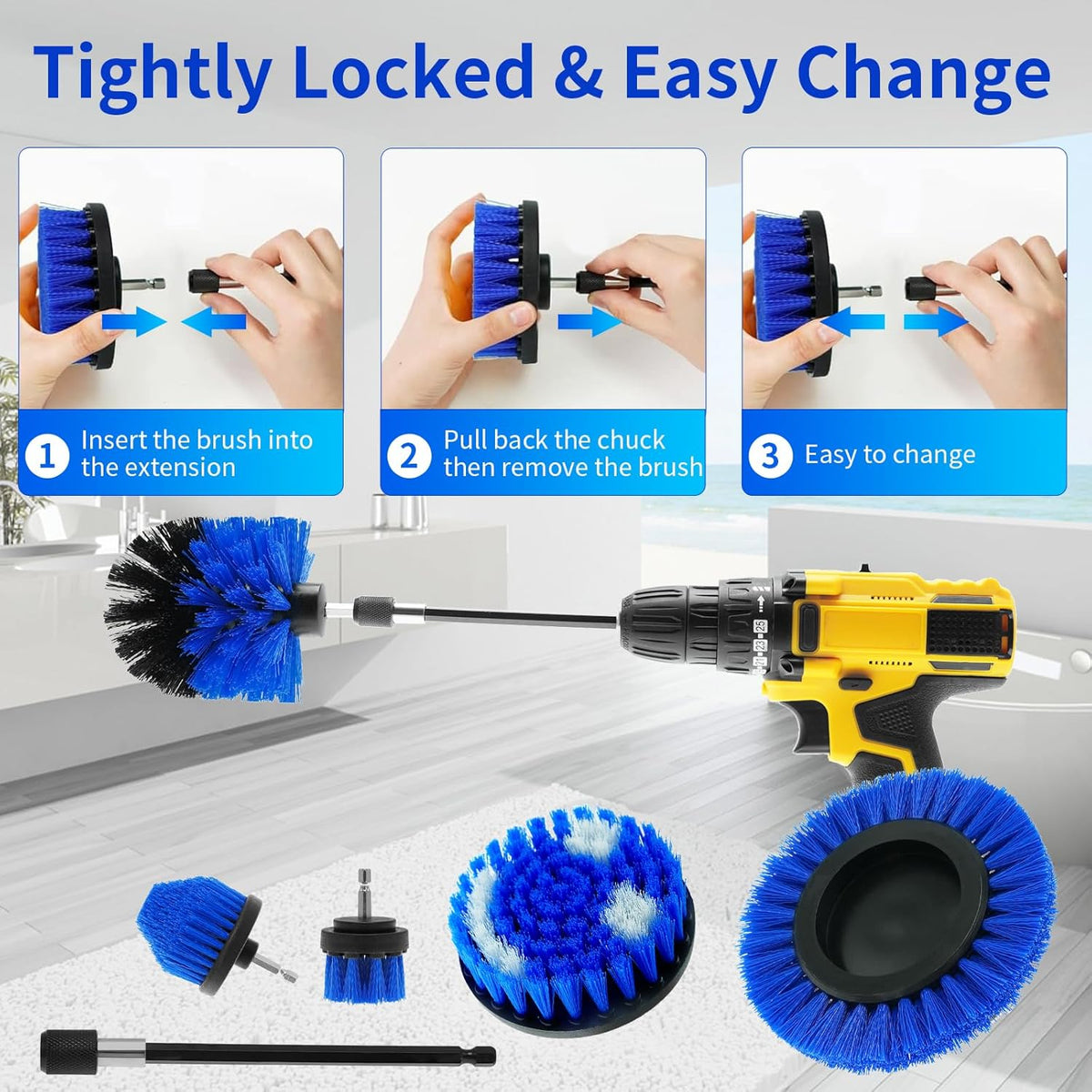 10 Pack Drill Brush Attachment Set, Drill Scrubber Brush Kit, Drill Cleaning Brush, Scrub Brush for Grout Floor Tub Shower Bathtub Tile Sink Toilet Bathroom Kitchen Car Blue