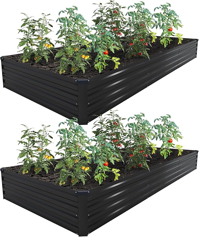 12×4×1FT(2PCS) Galvanized Raised Garden Bed Kit Metal Planter Boxes,Large Outdoor Planters Garden for Planting Vegetables,Flowers,Herbs -Black