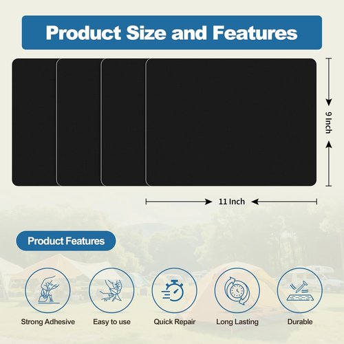 KING MOUNTAIN Self-Adhesive Nylon Fabric Repair Patch - Waterproof 9x11 Inches | 4 Pcs for Quick Repairs