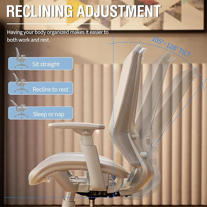 ELABEST Mesh Office Chair,Ergonomic Computer Desk Chair,Sturdy Task Chair- Adjustable Lumbar Support & Armrests,Tilt Function,Comfort Wide Seat,Swivel Home Office Chair