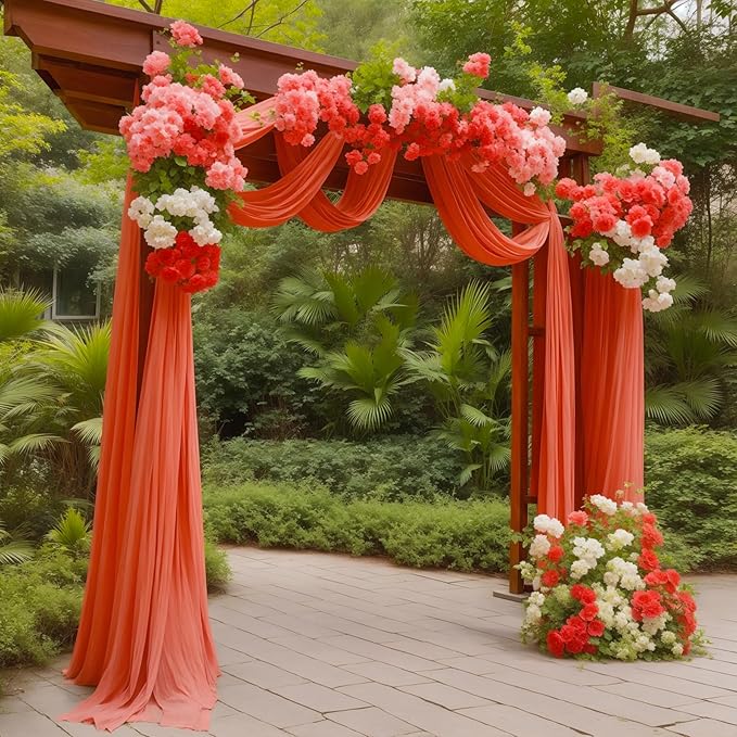Arch Drapes for Wedding Arch Draping Fabric Terracotta Sheer Backdrop Curtain for Ceremony Bridal Party Decor 19Ft Length x 28" Width 4 Panels