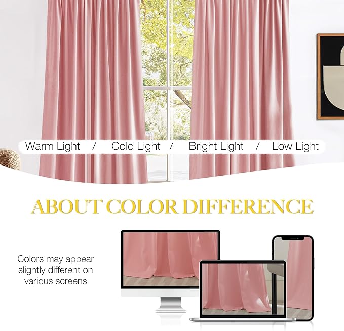 NICETOWN Pink Velvet Curtains 84 inch Long 2 Panels