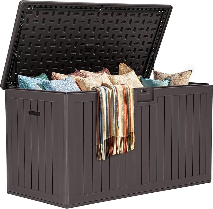YITAHOME 220 Gallon Double-Wall Deck Box with Divider & Side Handles, Outdoor Large Storage for Patio Furniture Cushions, Garden Pool Accessories, Water Resistant & Lockable