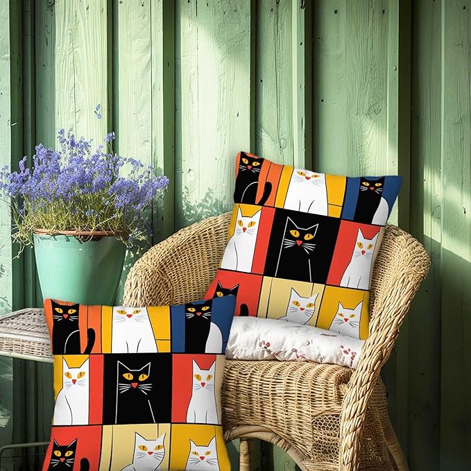 Abstract Cat Throw Pillow Cover 18x18 Set of 2 | Cushion Case for Couch, Sofa, Bed and Living Room | Zipper Closure Pillow Cases | Home Decor for All-Seasons