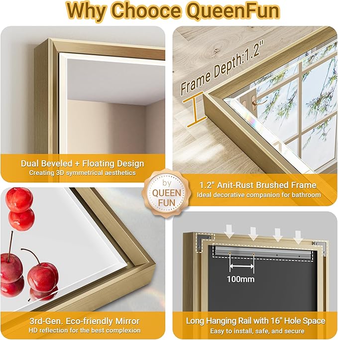 Gold Bathroom Mirror, 30x36 Brushed Gold Bathroom Mirror Beveled Edge,