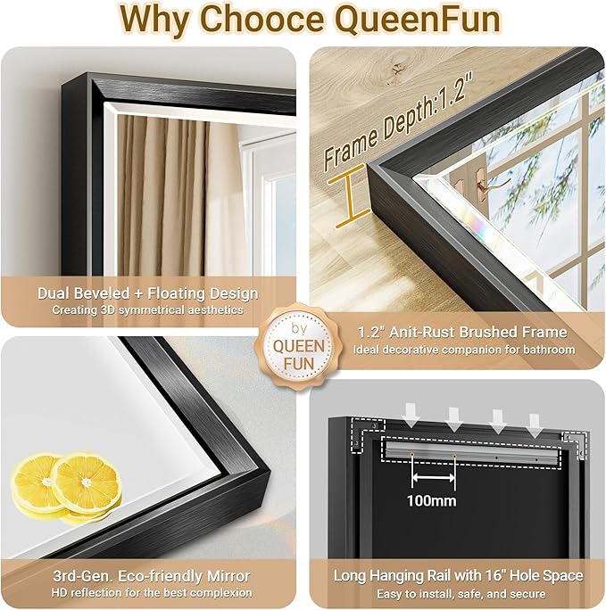 16''x 60'' Tall Black Bathroom Mirror, Beveled Bathroom Vanity Mirror