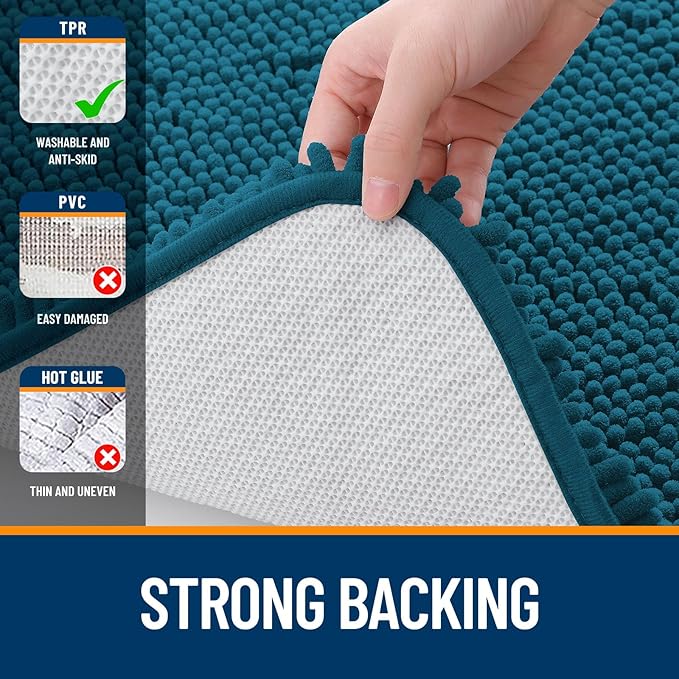 OLANLY Bathroom Rugs 70x24, Extra Soft Absorbent Chenille Bath Rugs, Rubber Backing Quick Dry, Machine Washable Bath Mats for Bathroom Floor, Tub and Shower, Home Decor Accessories, Peacock Blue