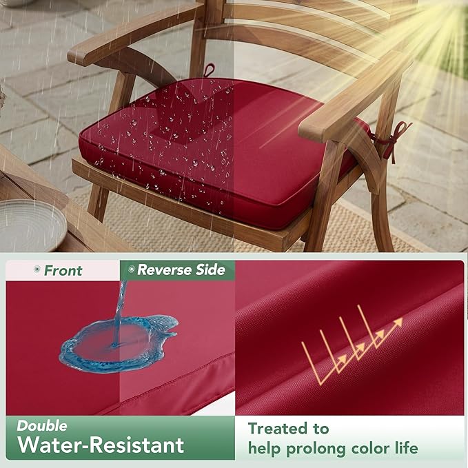 Outdoor Chair Cushions Set of 4: Waterproof & Fade Resistant Patio Furniture Cushions - 17 x 16 x 2 Inch Non Slip Round Corner Seat Cushion Pads with Removable Cover for Garden Yard Lawn, Burgundy