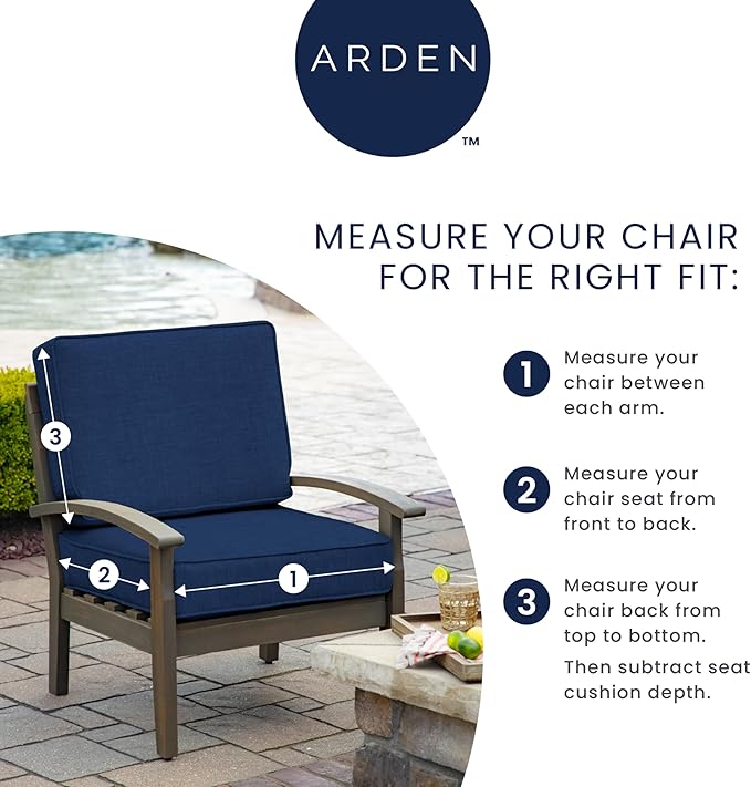 Arden Outdoor Foam Deep Seat Cushion (2-Pack), 22x24, Premium High-Density Foam, Never Flattens, Weather-Proof for Patio Chair Sofa Couch, Lake Blue Leala
