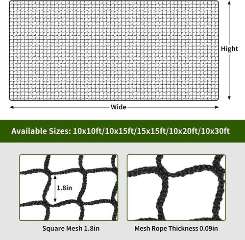 NQB Baseball Softball Backstop Nets - Heavy Duty Sports Nets, Sports Netting Barrier with 33FT Rope & Steel Hanging Kit, Sport Nets for Baseball Basketball Soccer Lacrosse Hockey