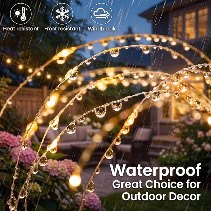 btfarm 4 Pack 120 LED Solar Garden Lights Outdoor, 8 Modes Firework Lights Solar Powered, Waterproof Twinkle Fairy Light Outside for Yard Patio Pathway Pool Christmas Party Decorative, Warm White