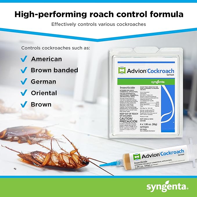 Advion Cockroach Gel Bait, 4 Tubes x 30-Grams, 1 Plunger and 2 Tips, German Roach Insect Pest Control, Indoor and Outdoor Use, Roach Killer Gel for American, German and Other Major Cockroach Species