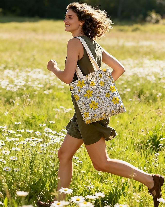 Double-Sided Canvas Tote Bag for Women with Magnetic Snap, Wide Strap & Inner Pocket for Work, Shopping, Travel