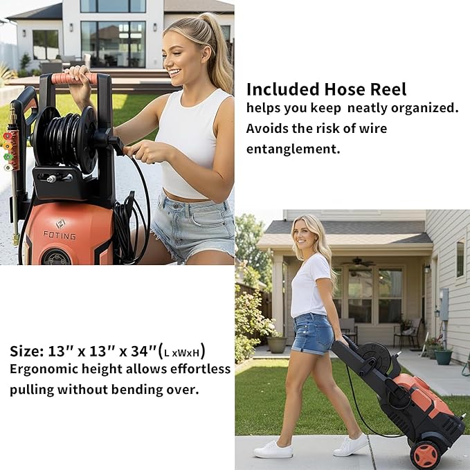 2026new Pressure Washer 5000PSI with Adj-8-Level Touch Screen, 34" Tall Power Washer, 4 Quick Connect Nozzles, Inlet Hose&Filter&500mlFoam Cannon for Cars/Fences/Driveways,Red