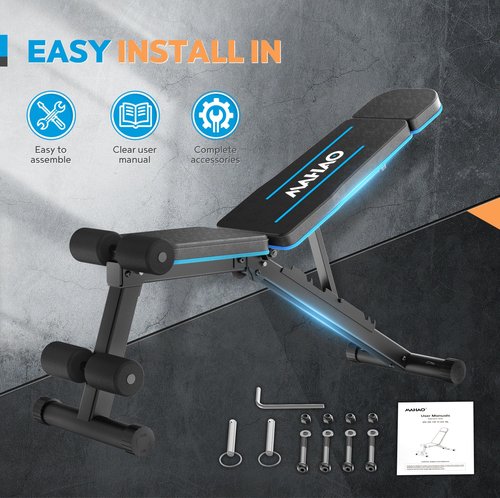 MAHAO Adjustable Weight Bench for Home Gym, Workout Bench Incline Decline with Adjustable Headrest, Fast Folding Bench Press for Full Body Workout