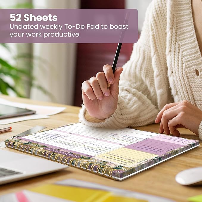 Weekly To Do List Notepad with 52 Undated Sheets（8.5"×11"）- Undated Weekly Planner Notepad for Office Desk Accessories and Supplies - Twilight Garden