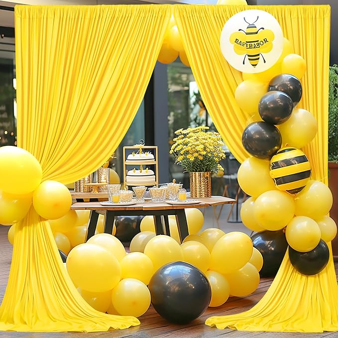 6 Panels Yellow Backdrop Curtain for Parties Wrinkle Free Lemon Yellow Photo Curtains Backdrop Drapes Fabric Decoration for Birthday Party Wedding Baby Shower 30ft(W) x 10ft(H)
