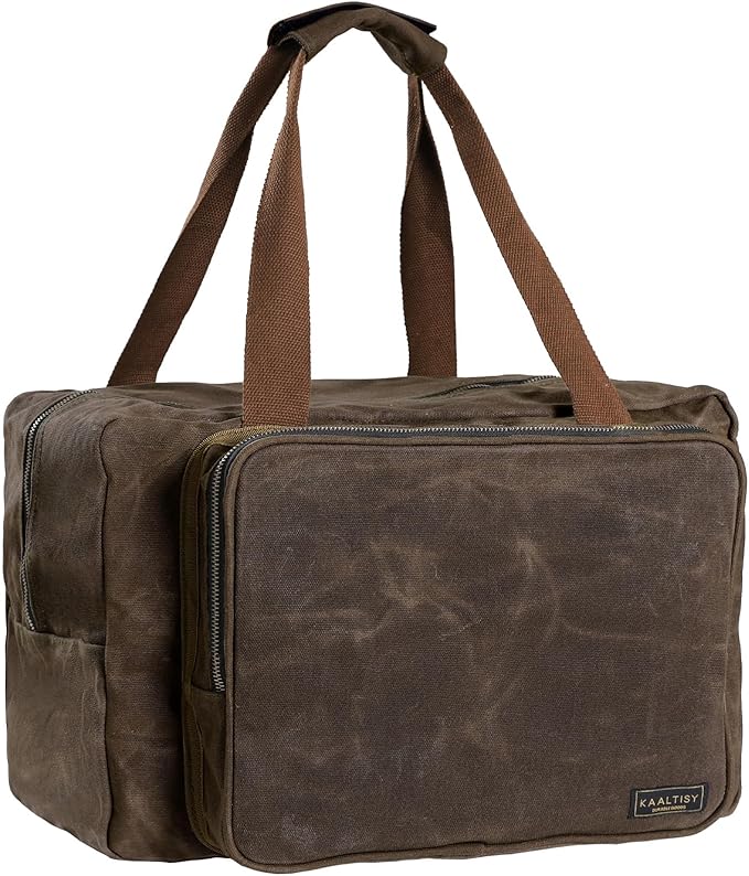 Kaaltisy 16oz Waxed Canvas Tool Bag – Robust Zipper Garden Tools Tote with 3 Compartments & Padded Handle (Grey) – Tool Organizer for Gardening Wire Cutters Goggles