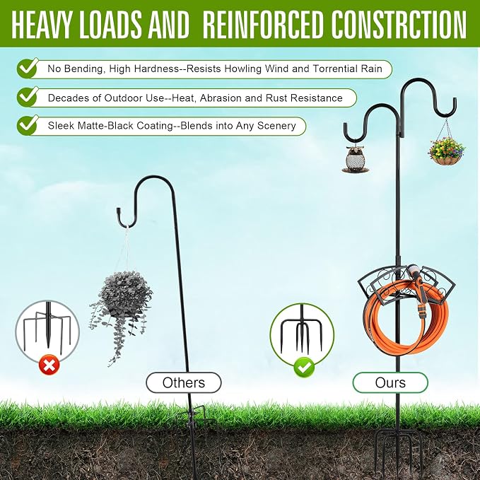 Garden Hose Holder, Upgraded Water Hose Holder, 2-in-1 Heavy Duty Hose Stand, 88Inch Freestanding Hose Hanger, Detachable Garden Hose Storage Rack with Adjustable Shepherds Hooks, Bird Feeder Pole